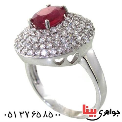 انگشتر یاقوت سرخ زنانه رودیوم لوکس نگین دار