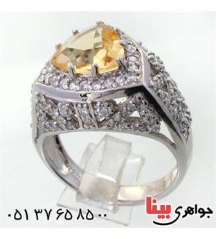 انگشتر سیترین زنانه درشت رودیوم لوکس مدل الیزابت