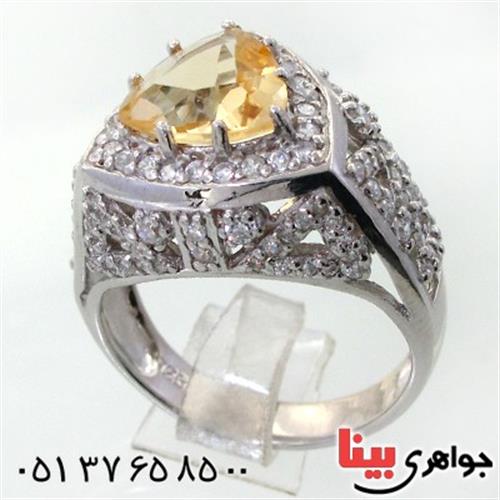 انگشتر سیترین زنانه درشت رودیوم لوکس مدل الیزابت